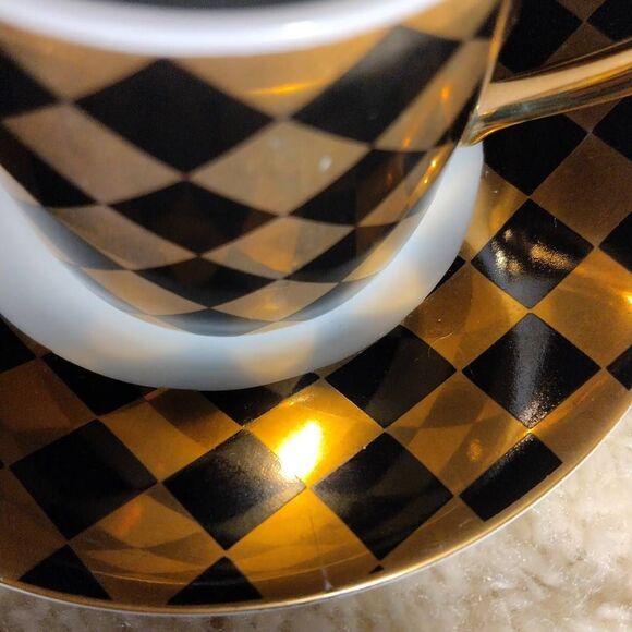 Neiman Marcus Japan Vintage Demitasse Espresso Cup & Saucer Set of 4 Gold Diamon - Picture 14 of 15